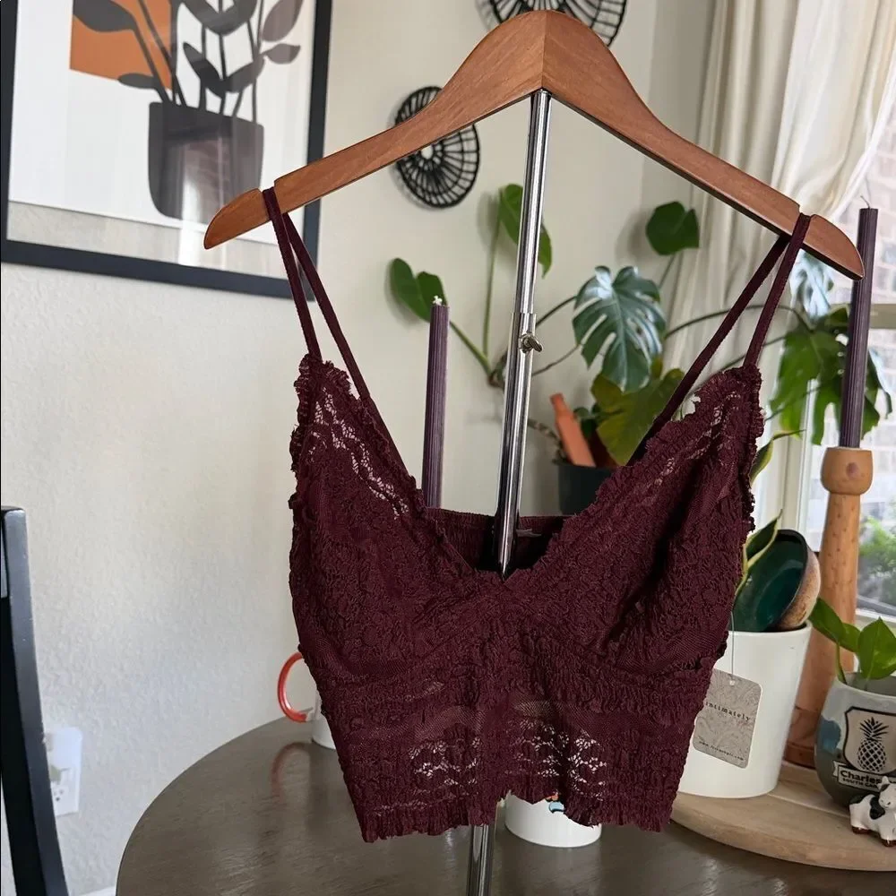 NWT Free People Amina Bralette Açai S Purple Pull on Adjustable Straps Lace